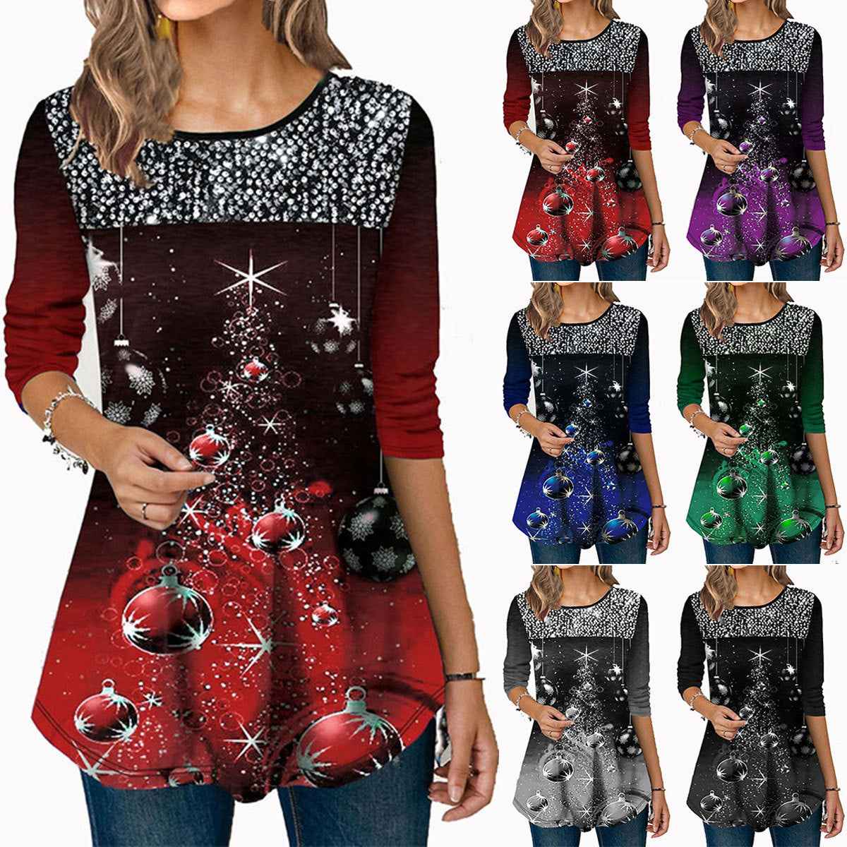Fashion Christmas Print Crew Neck T-Shirt