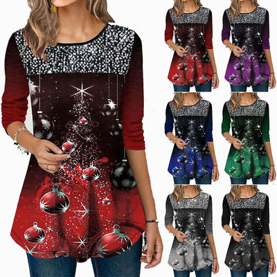 Fashion Christmas Print Crew Neck T-Shirt