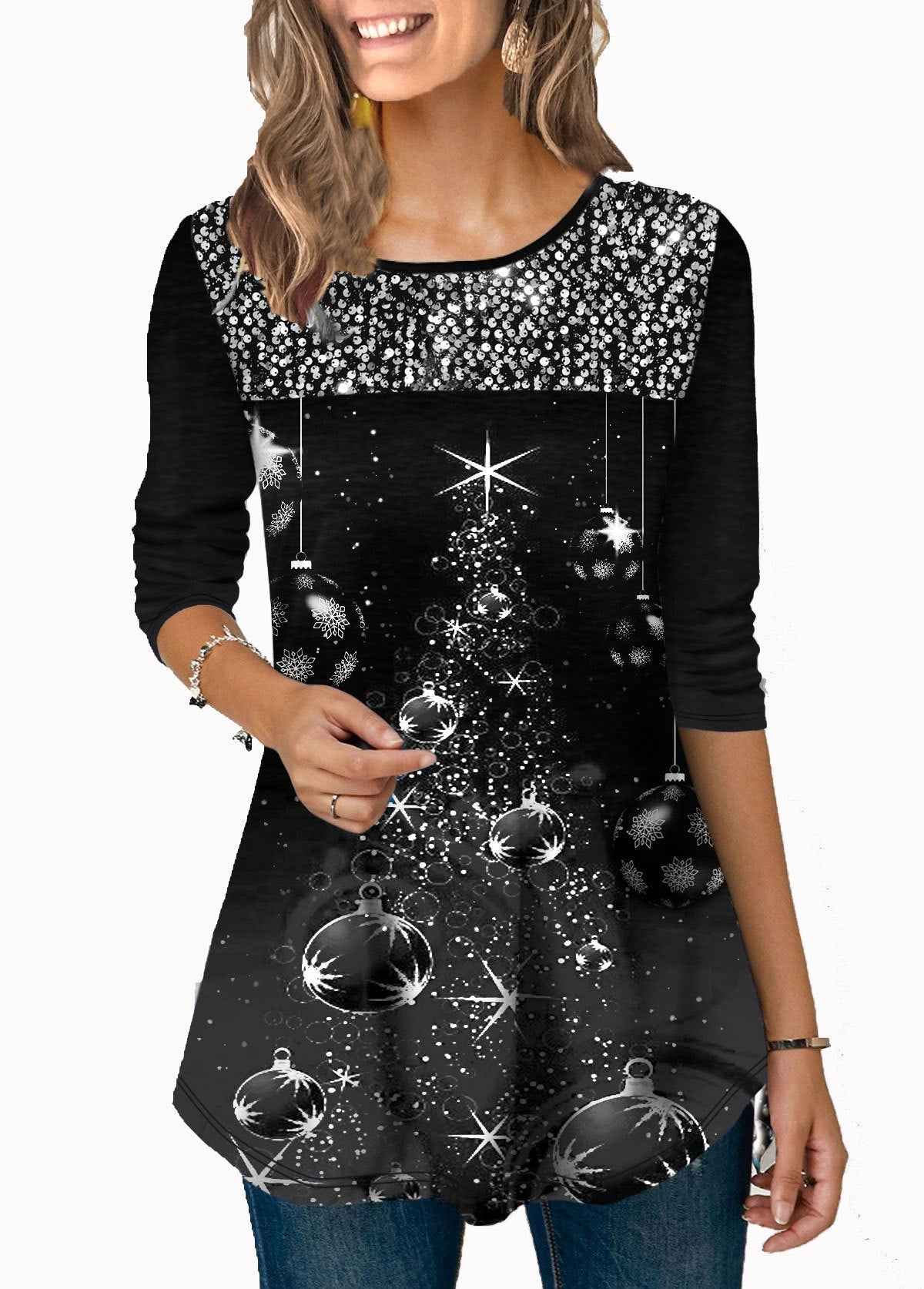 Fashion Christmas Print Crew Neck T-Shirt