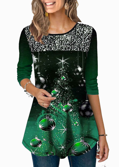Fashion Christmas Print Crew Neck T-Shirt