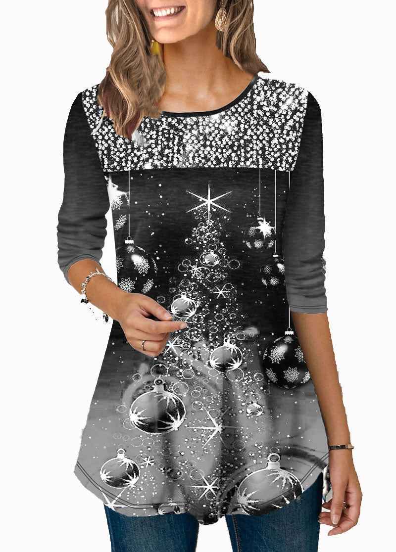 Fashion Christmas Print Crew Neck T-Shirt