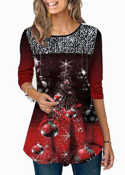 Fashion Christmas Print Crew Neck T-Shirt