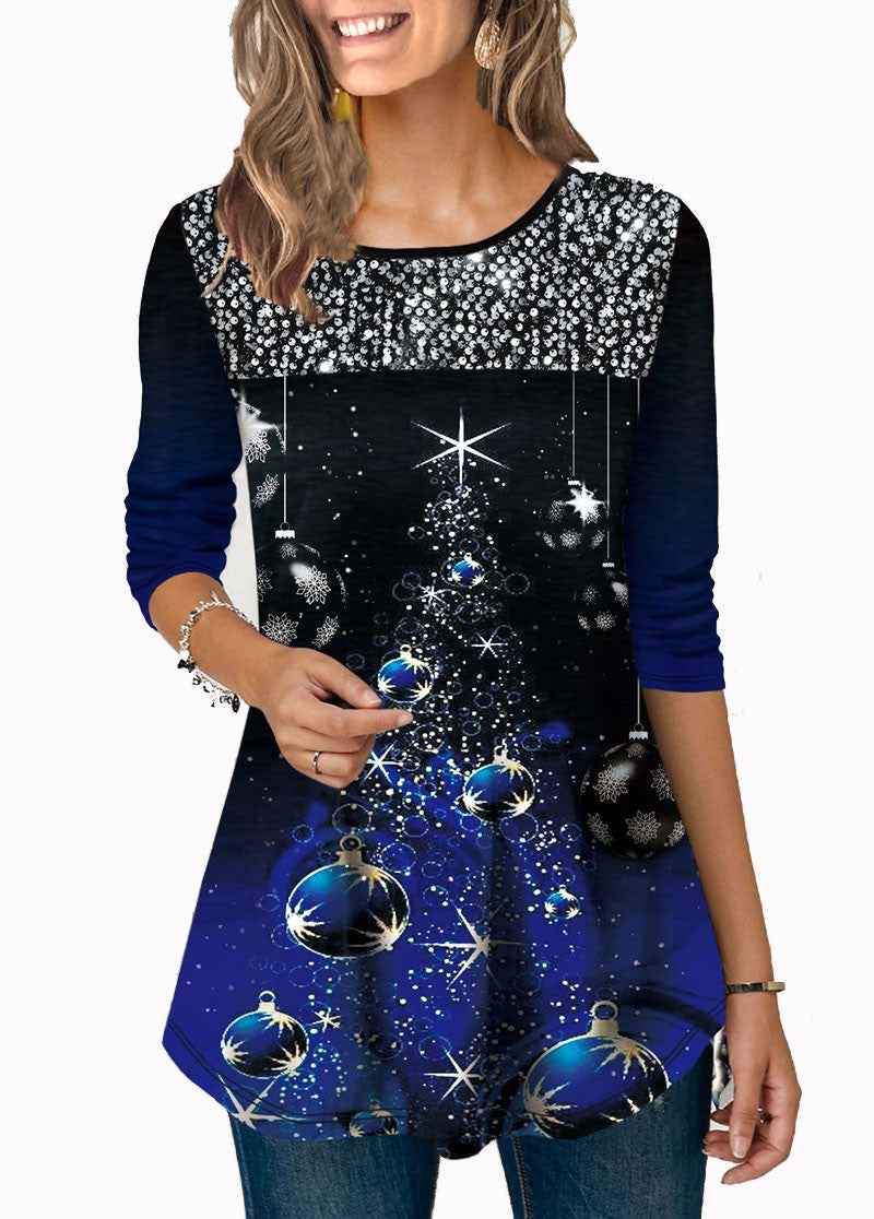 Fashion Christmas Print Crew Neck T-Shirt