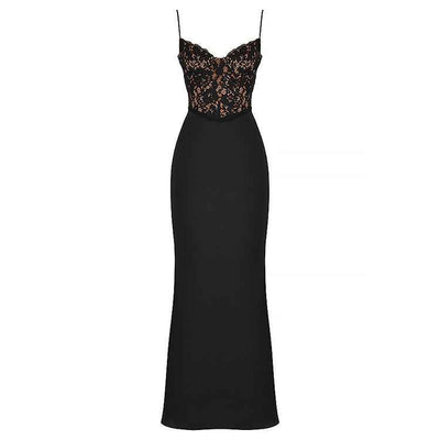 Lace High Waist Long Dress Deep V Strap Fishtail Gown