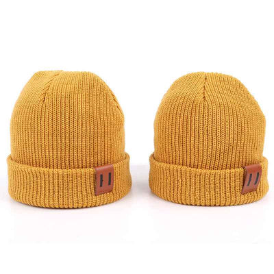 Leather Standard Solid Color Thermal Baby Knitted Cap