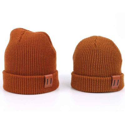 Leather Standard Solid Color Thermal Baby Knitted Cap