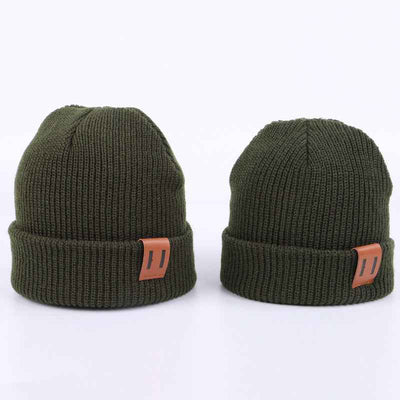 Leather Standard Solid Color Thermal Baby Knitted Cap