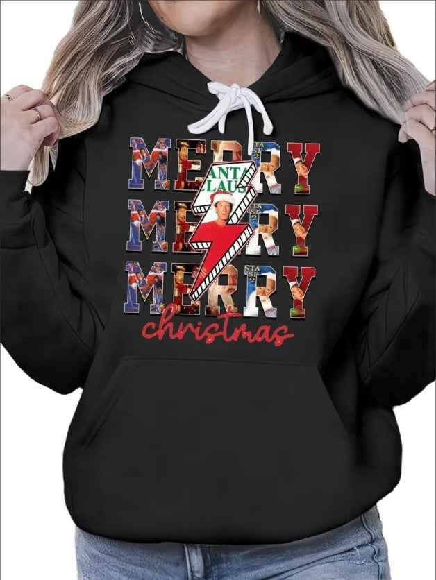 Merry Christmas, Retro Santa Claus, Believe In Santa, Bernard The Head Elf 500g Woman'S Cozy Classic Print Pullover Hoodie, Casual Long Sleeve Multicolor Hoodie Fall And Winter Essential