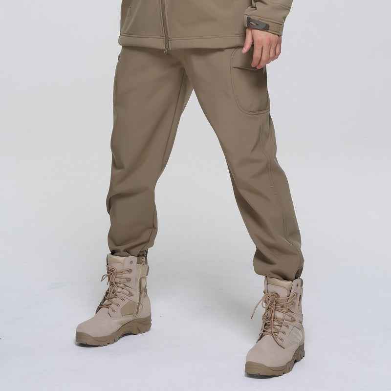 Outdoor Men's Fleece Soft Shell Pants Breathable And Windproof Wear-resistant