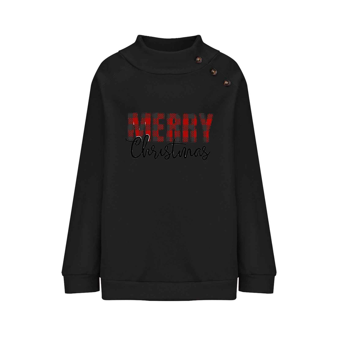 Printed Turtleneck Christmas Letter Loose Sweatshirt Women