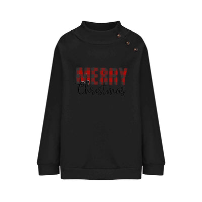 Printed Turtleneck Christmas Letter Loose Sweatshirt Women