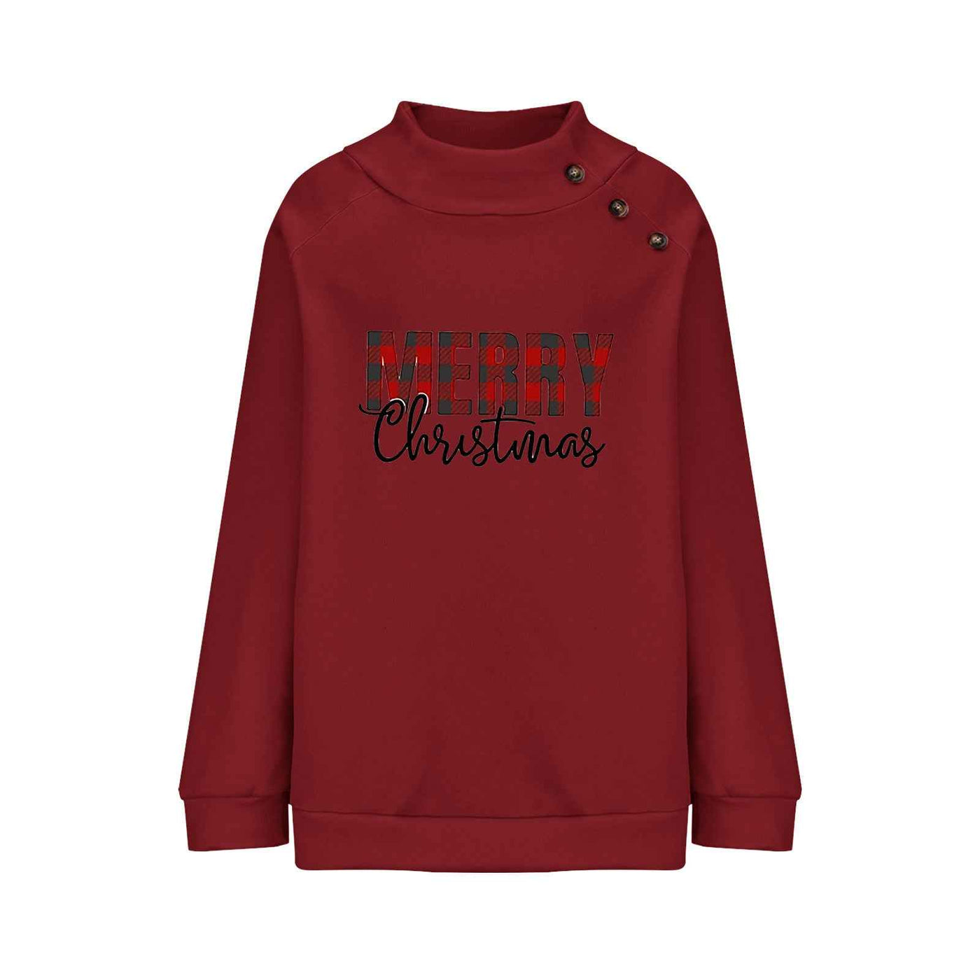 Printed Turtleneck Christmas Letter Loose Sweatshirt Women