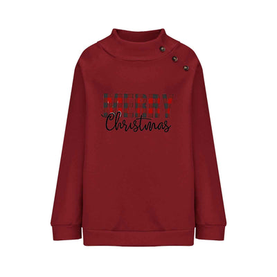 Printed Turtleneck Christmas Letter Loose Sweatshirt Women
