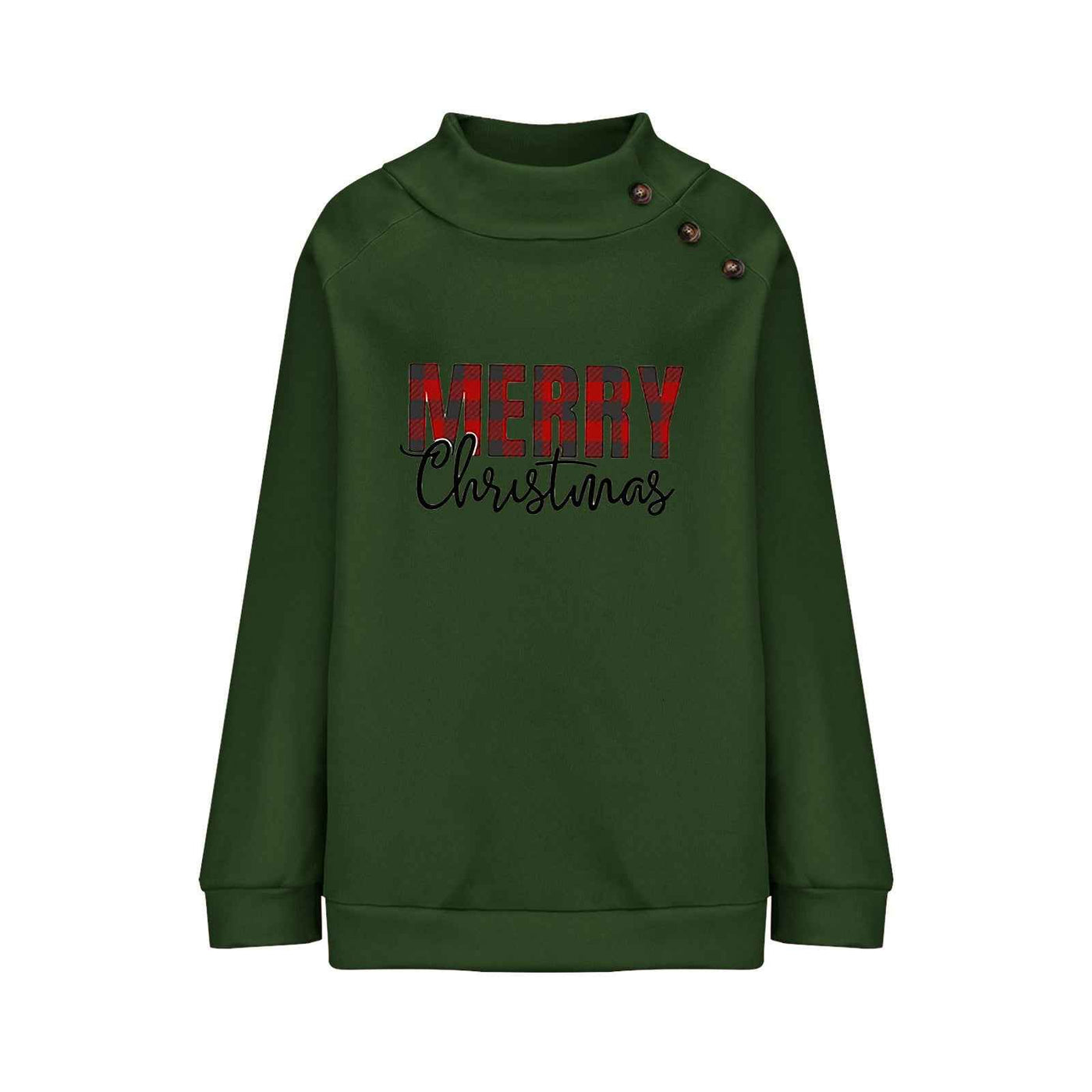 Printed Turtleneck Christmas Letter Loose Sweatshirt Women