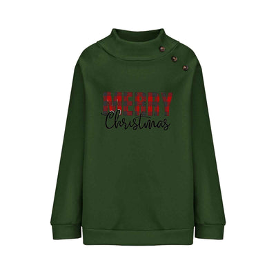 Printed Turtleneck Christmas Letter Loose Sweatshirt Women
