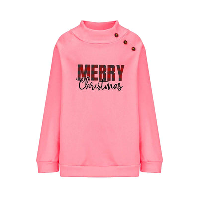 Printed Turtleneck Christmas Letter Loose Sweatshirt Women