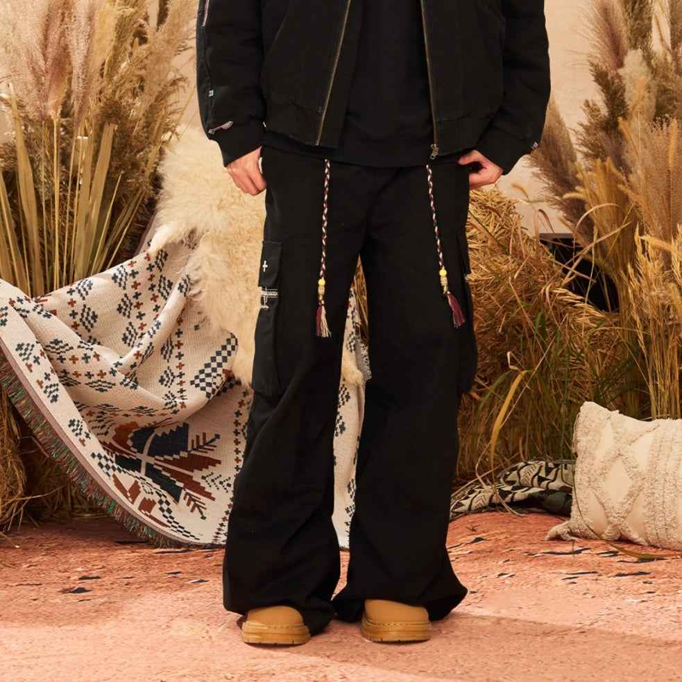 Ribbon Waist Strap Wide-leg Workwear Straight-leg Pants