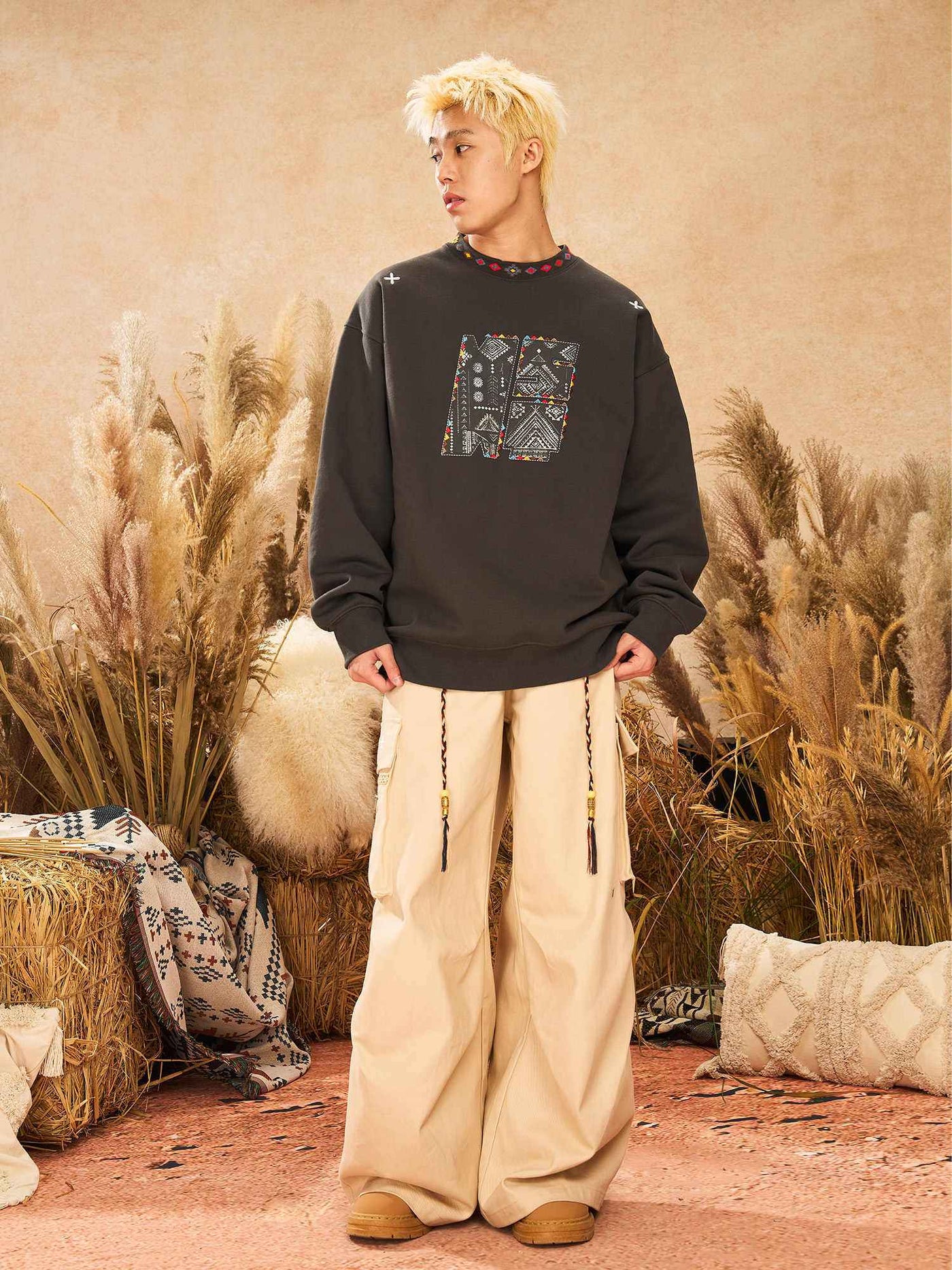 Ribbon Waist Strap Wide-leg Workwear Straight-leg Pants