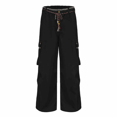 Ribbon Waist Strap Wide-leg Workwear Straight-leg Pants SHOPPORA