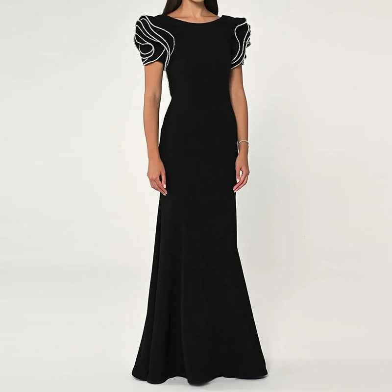 Round Neck Petal Sleeve Fishtail Skirt Dress