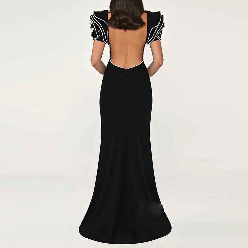 Round Neck Petal Sleeve Fishtail Skirt Dress