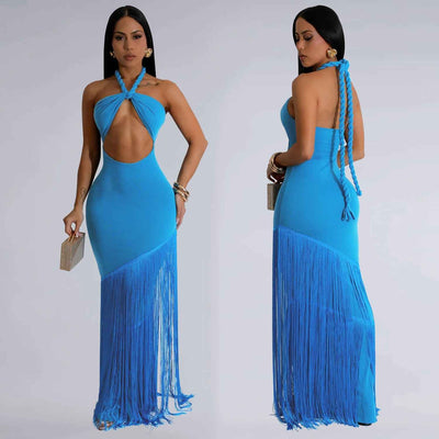 Summer Tassel Stitching Tube Top Dress