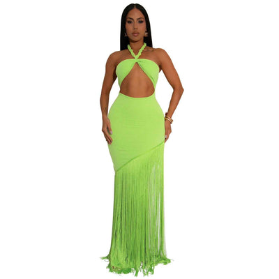 Summer Tassel Stitching Tube Top Dress