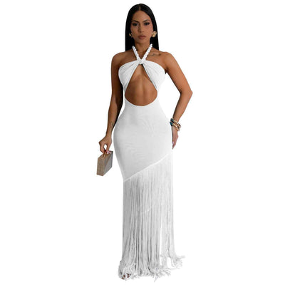 Summer Tassel Stitching Tube Top Dress