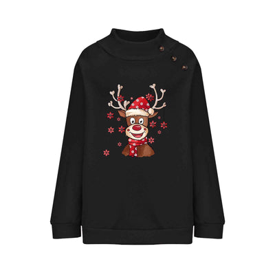 Turtleneck Buttons Christmas Deer Loose Sweater Female