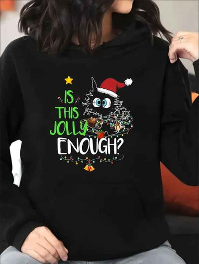 Women Christmas Cat Print Hoodie Plus Size Long Sleeve Pullover Sweatshirt With Pockets