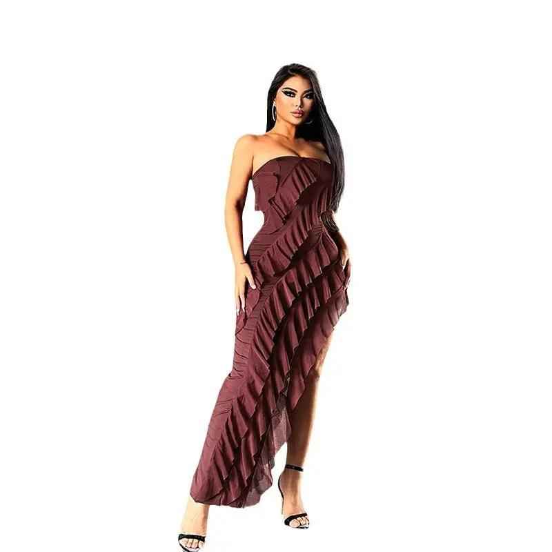 2025 Summer Trend Skinny Women's Fashion Tube Top Backless Split Tassel Dress Birthday Party Clubwear