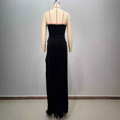Women's Black Bandeau Slim-fit Hot Drilling Long Dress