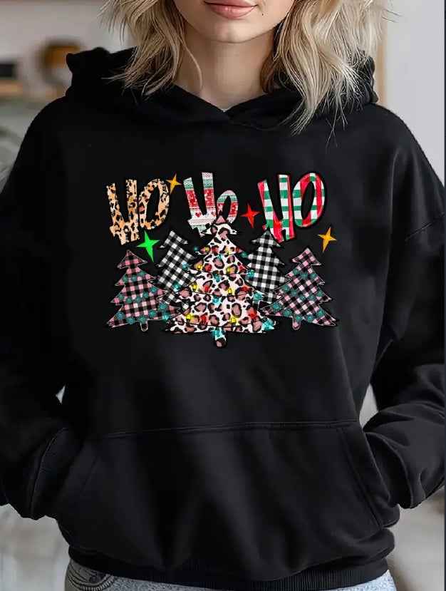 Women's Casual Sports Hooded Sweatshirt, Comfortable And Fashionable, Suitable For Sports And Daily Life, Christmas Tree Print