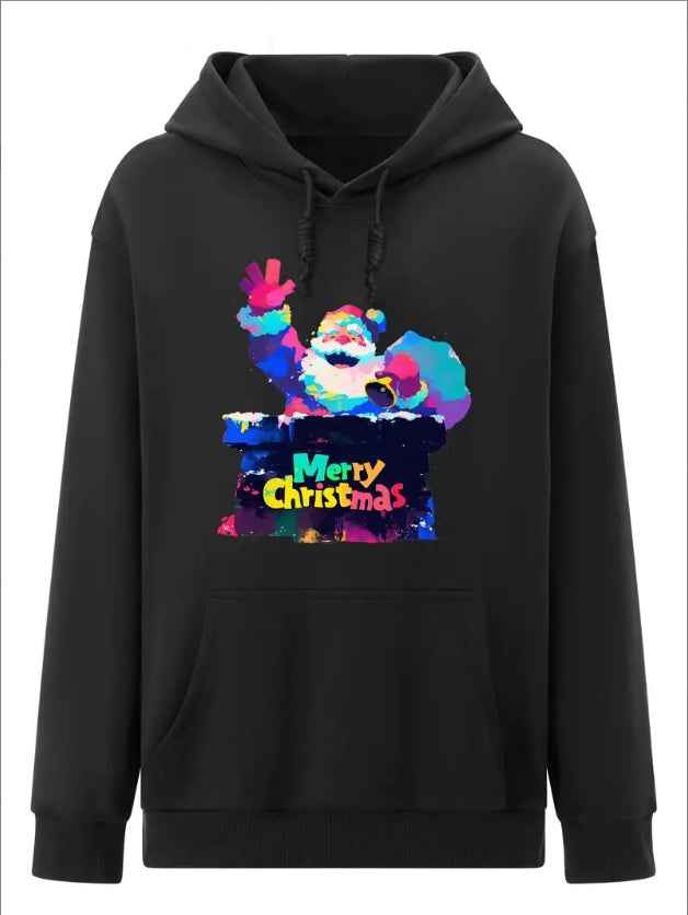 Women'S Fashion Christmas Graffiti Santa Claus Print Hoodies Long Sleeve Hood Sweatshirt Loose Fit Tops Fall Streetwear