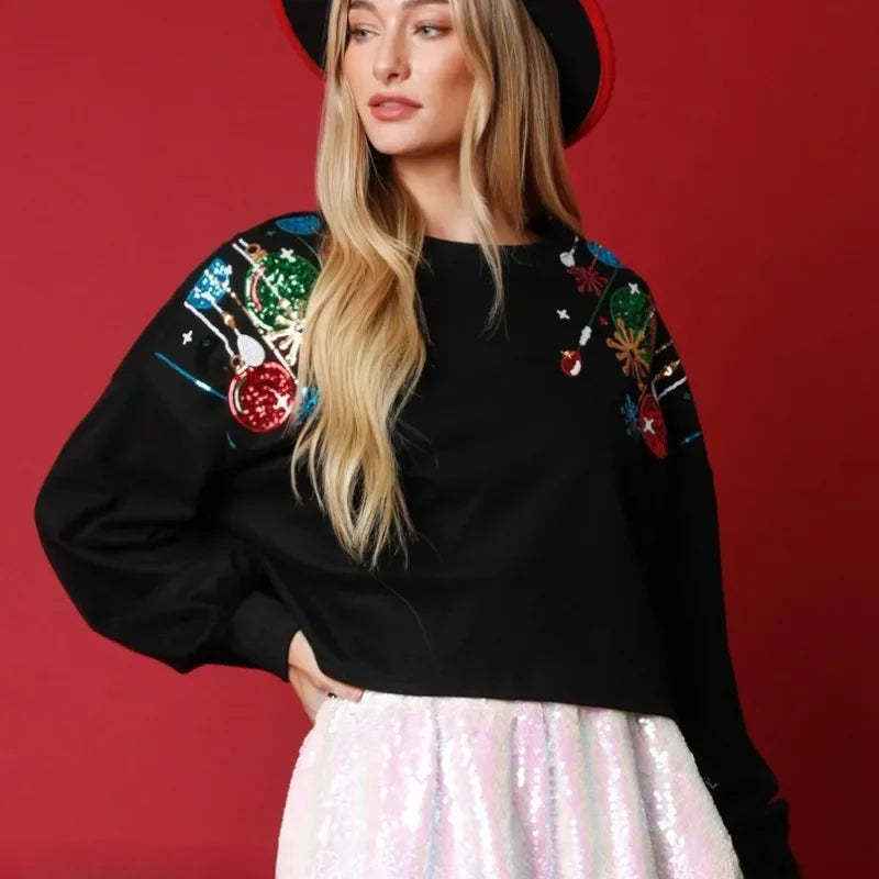 Women's Fashion Christmas Sequined Round Neck Pullover