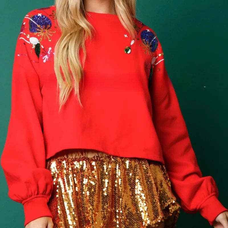 Women's Fashion Christmas Sequined Round Neck Pullover