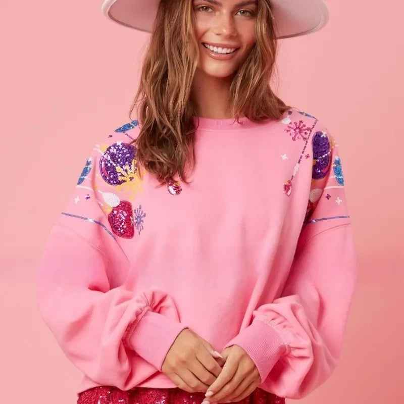 Women's Fashion Christmas Sequined Round Neck Pullover