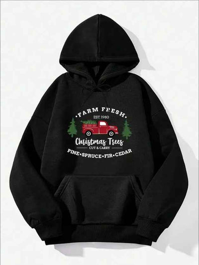 Women's Plus Size Christmas Car & Tree Graphic Print Casual Hooded Sweatshirt - Long Sleeve Drawstring Hoodie, Fall Winter