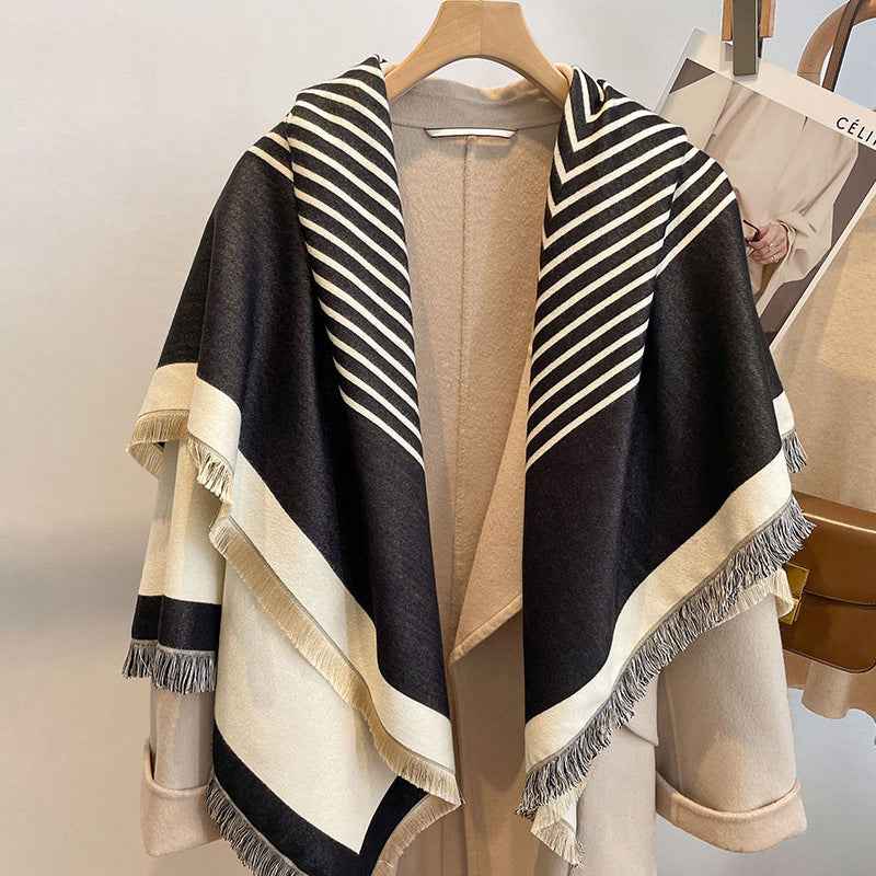 Thick Reversible Faux Cashmere Striped Scarf