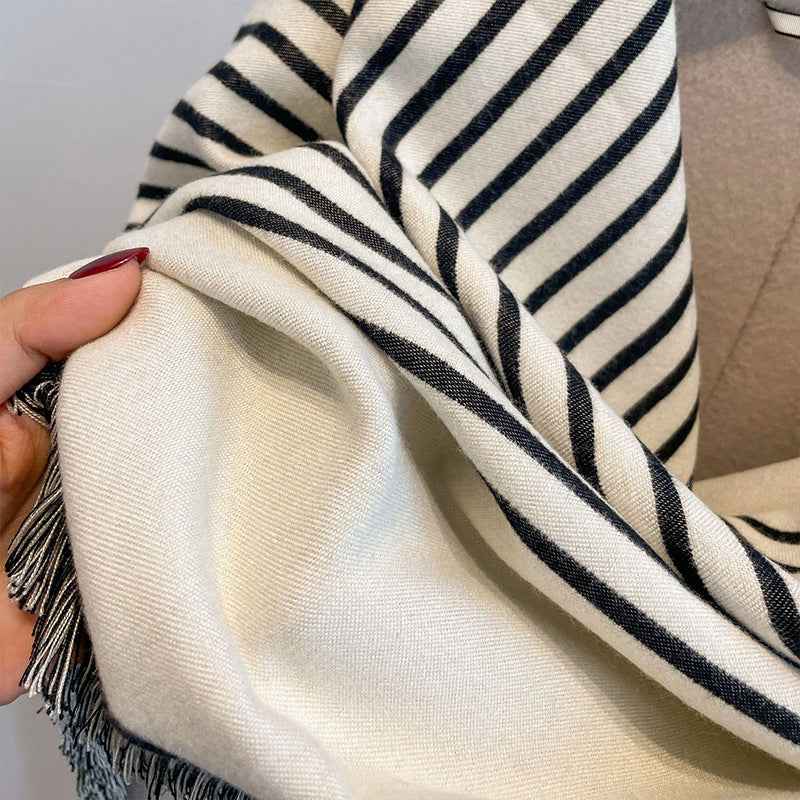 Thick Reversible Faux Cashmere Striped Scarf