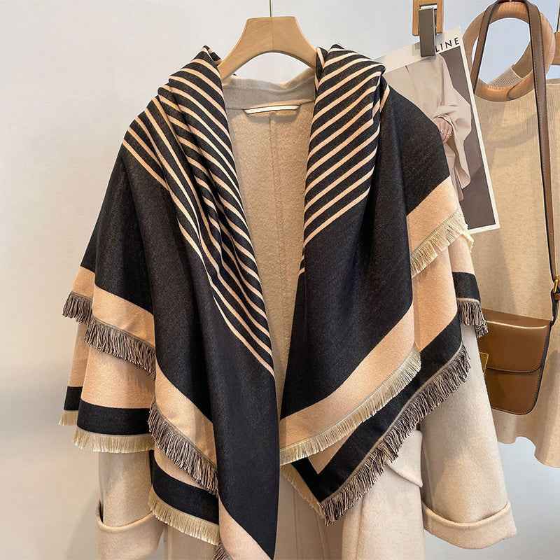 Thick Reversible Faux Cashmere Striped Scarf