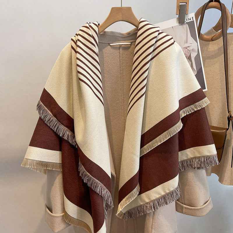 Thick Reversible Faux Cashmere Striped Scarf