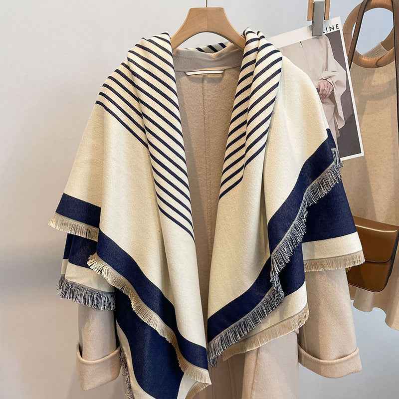 Thick Reversible Faux Cashmere Striped Scarf