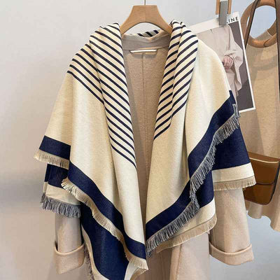 Thick Reversible Faux Cashmere Striped Scarf