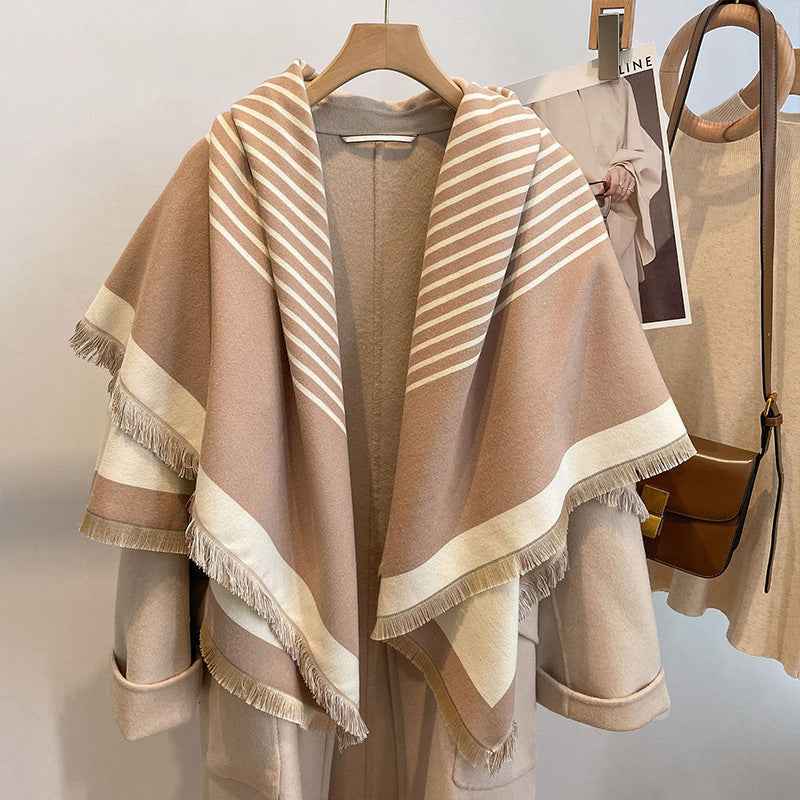 Thick Reversible Faux Cashmere Striped Scarf