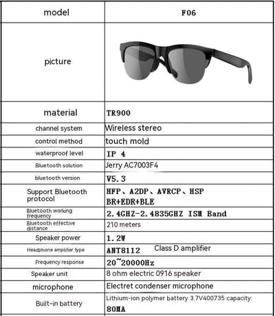 Wireless Touch Bluetooth Headset Sun Glasses