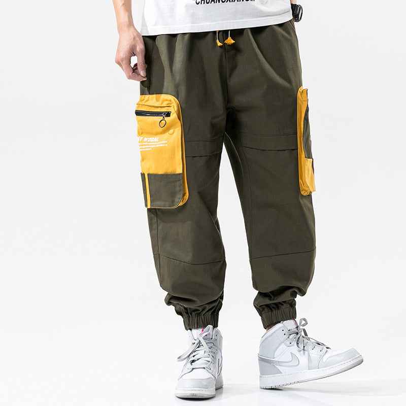 Loose Color-Blocked Printed Cargo Pants With Large Pockets