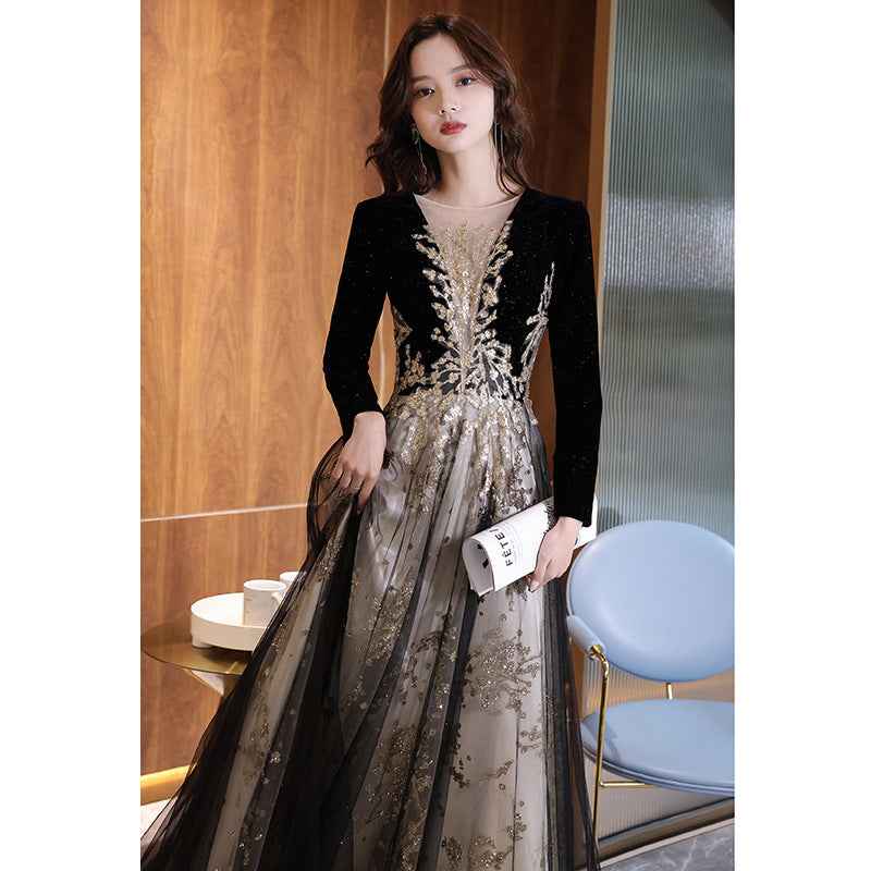 Black Moderator Long Sleeve Annual Party Dress