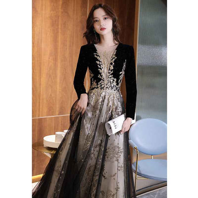 Black Moderator Long Sleeve Annual Party Dress