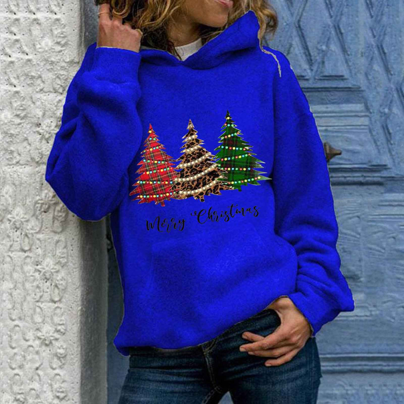 Christmas Merry Christmas Christmas tree hooded sweater large size loose top